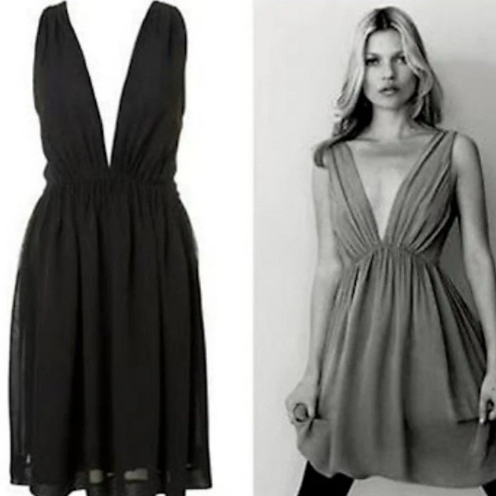 Kate Moss x Topshop Iconic Black Deep V-Neck Gauze Party Cocktail Dress Size 6